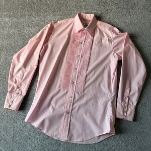Mesquite Vintage Western Pink Pearl Snap Button-Up Tuxedo Shirt Size 15.5 / 34